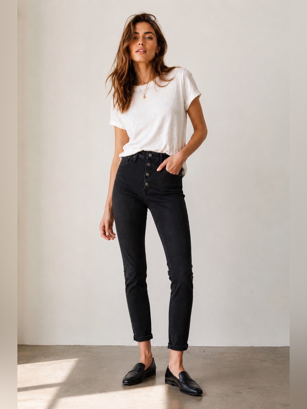 Madewell Mid Rise Skinny cigarette Jeans Black Button Fly Stretch Denim Size 2